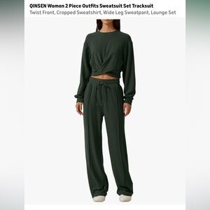 Women's Green QINSEN 2 Piece Sweatsuit lounge Set
